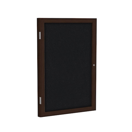 Ghent Enclosed Bulletin Board, 1 Door, Fabric, Walnut Frame, 3 ft H x 30 in W, Black PN13630F-95